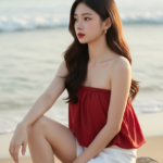 Chân dung thanh lịch của cô gái trẻ bên bờ biển mùa hè