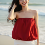 Chân dung sống động của cô gái trẻ bên bờ biển đầy nắng và gió