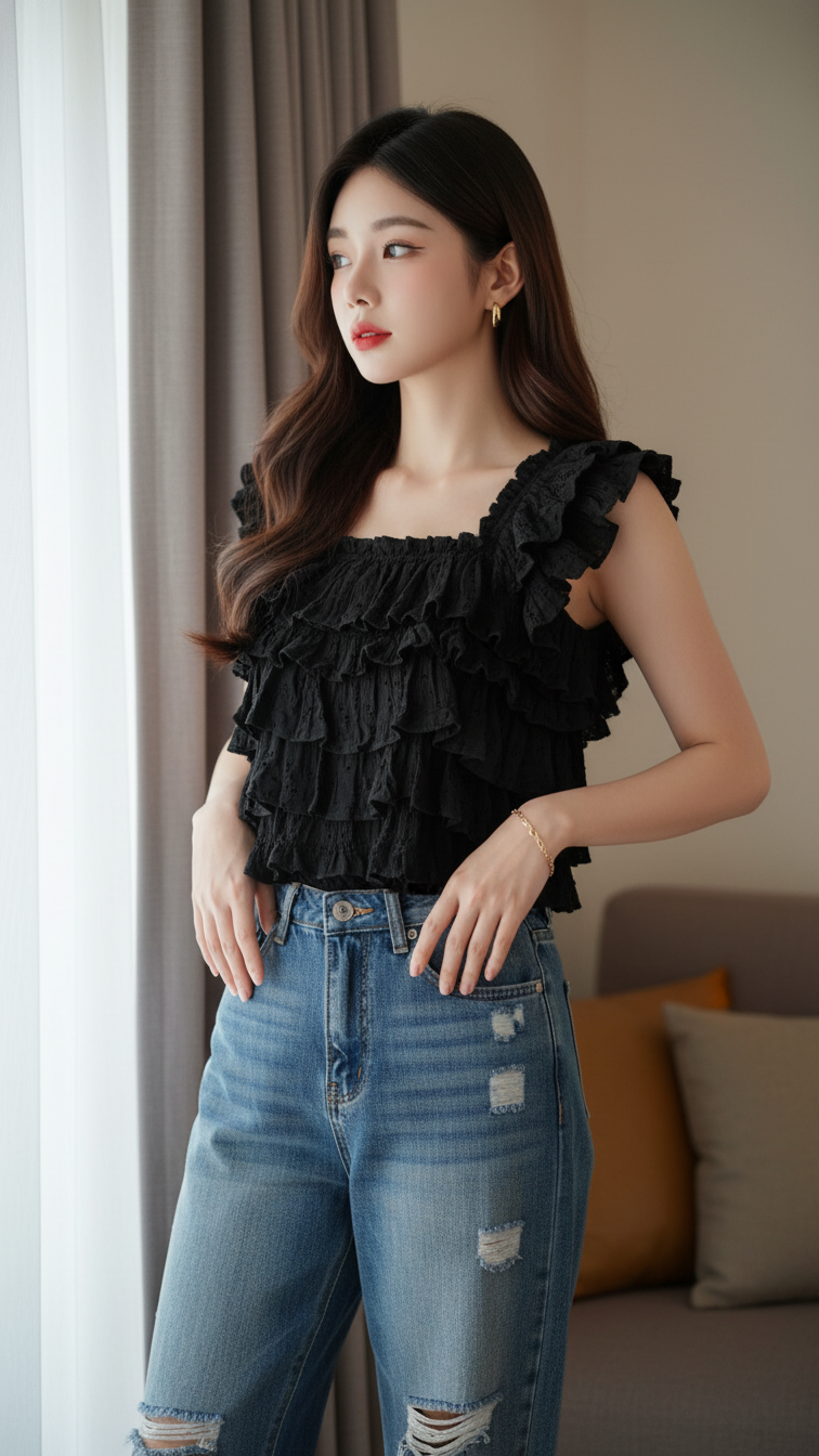 Chân dung người phụ nữ trẻ thanh lịch trong không gian homestay ấm cúng