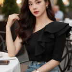 Chân dung thanh lịch của cô gái trẻ trong quán cafe sang trọng