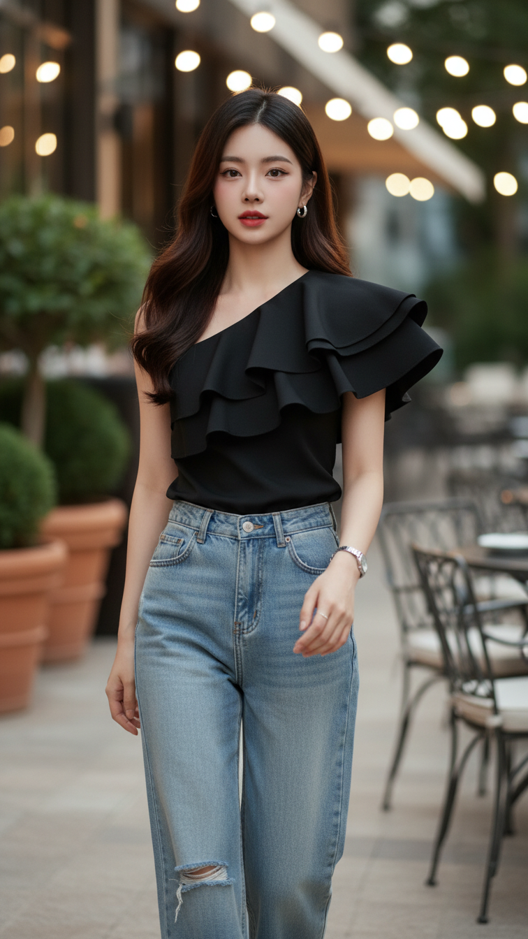 Chân dung thanh lịch của cô gái trẻ tại quán cafe sang trọng