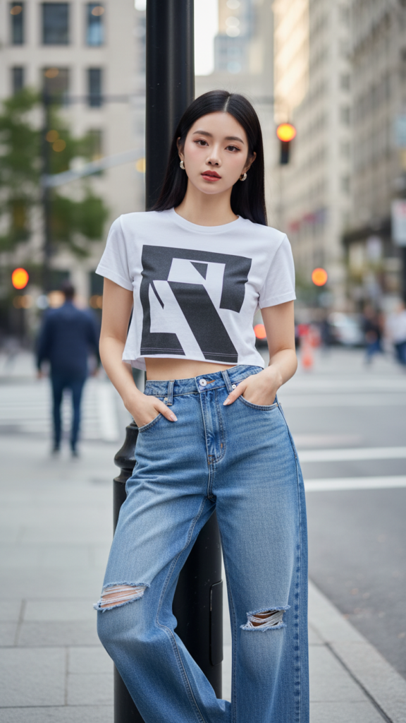 Chân dung cô gái trẻ tự tin trong phong cách thời trang đường phố hiện đại