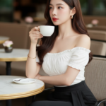Chân dung cô gái trẻ tự tin trong không gian cà phê sang trọng