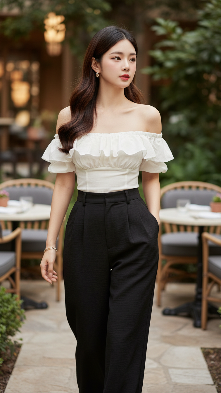 Chân dung trẻ trung của cô gái Á Đông tại quán cà phê sang trọng