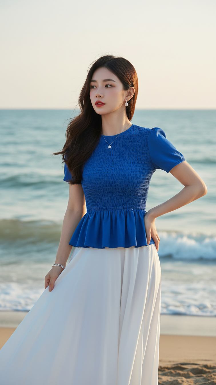 Vẽ chân dung cô gái trẻ giữa biển xanh với vẻ đẹp tự nhiên và tự tin