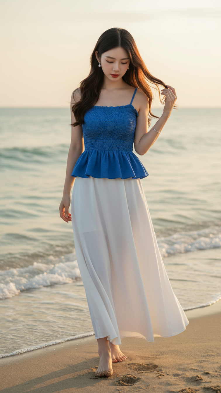 Tận hưởng vẻ đẹp tự nhiên bên biển cùng phong cách thời trang nhẹ nhàng của cô gái trẻ