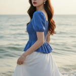 Chân dung nàng gái trẻ bên bờ biển với phong cách thanh lịch và tự tin