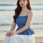 Chân dung thanh lịch của cô gái trẻ bên bờ biển mùa hè