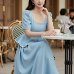 Chân dung nữ sinh tự tin với phong cách thời trang thanh lịch tại quán cà phê ngoài trời