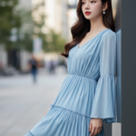 Chân dung thanh lịch của cô gái trẻ giữa phố hiện đại với vẻ đẹp tự nhiên