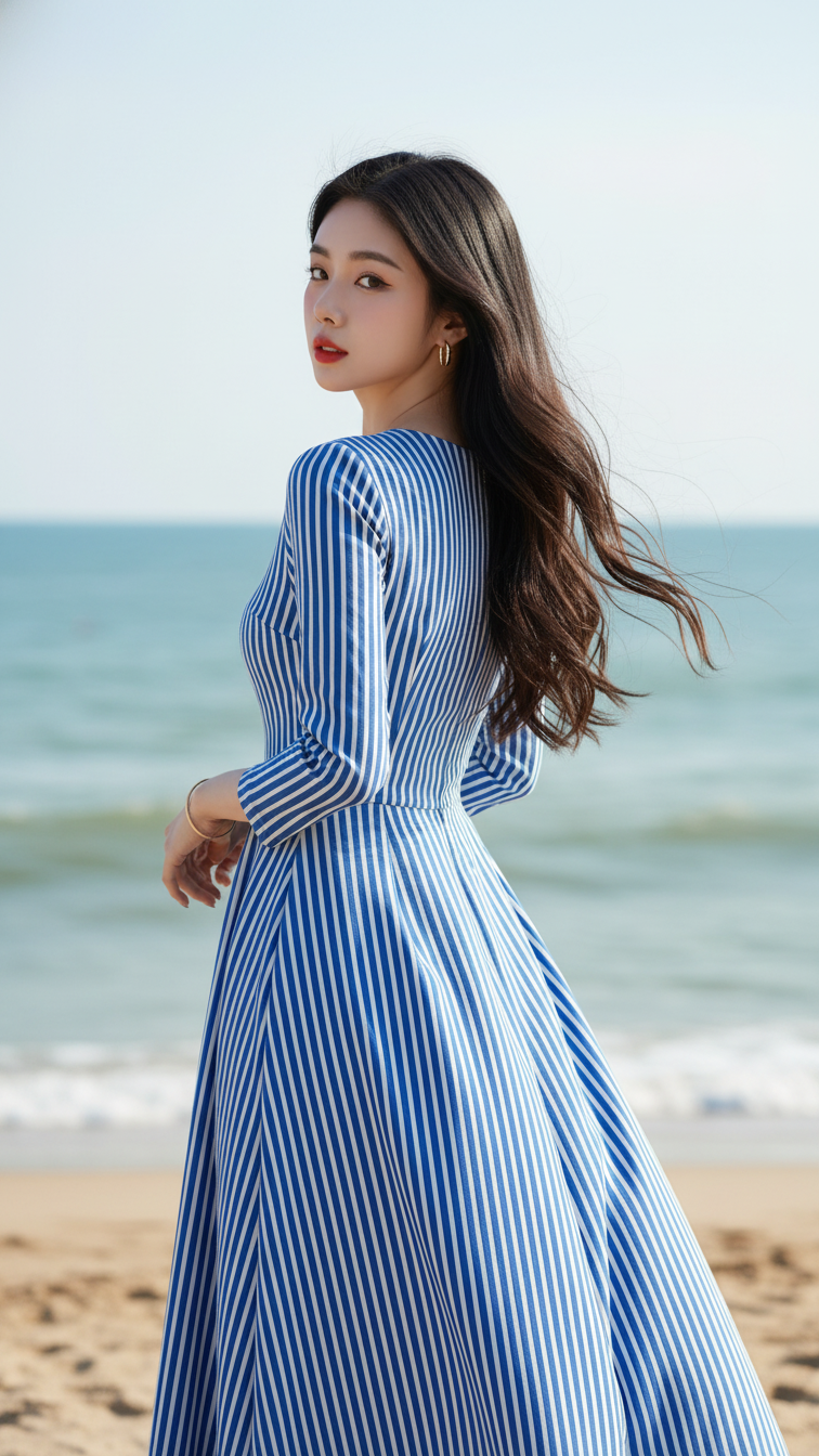 Chân dung thanh lịch của cô gái trẻ bên bờ biển tuyệt đẹp