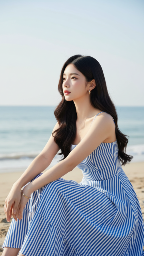 Chân dung cô gái trẻ thanh lịch bên biển với phong cách thời trang đỉnh cao