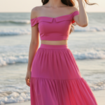 Tạo chân dung nữ thanh niên tự nhiên bên bờ biển với vẻ đẹp quyến rũ và thanh lịch