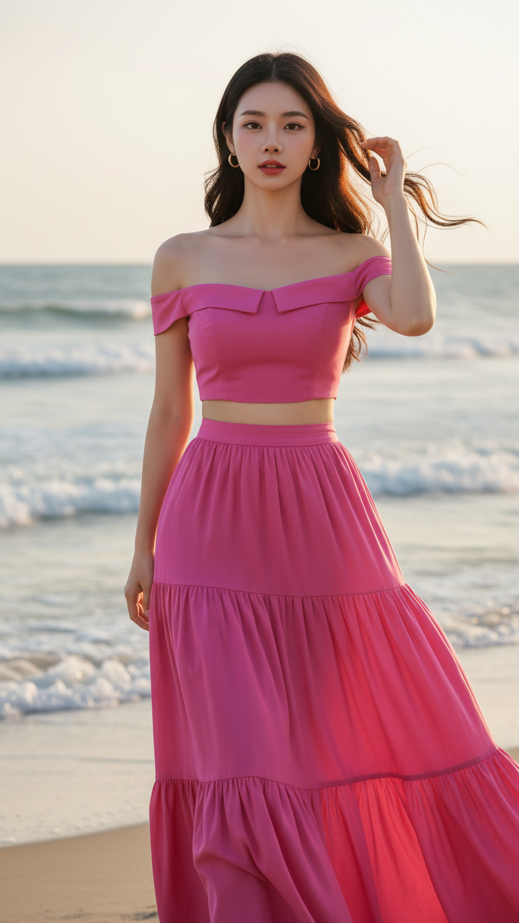 Tạo chân dung nữ thanh niên tự nhiên bên bờ biển với vẻ đẹp quyến rũ và thanh lịch