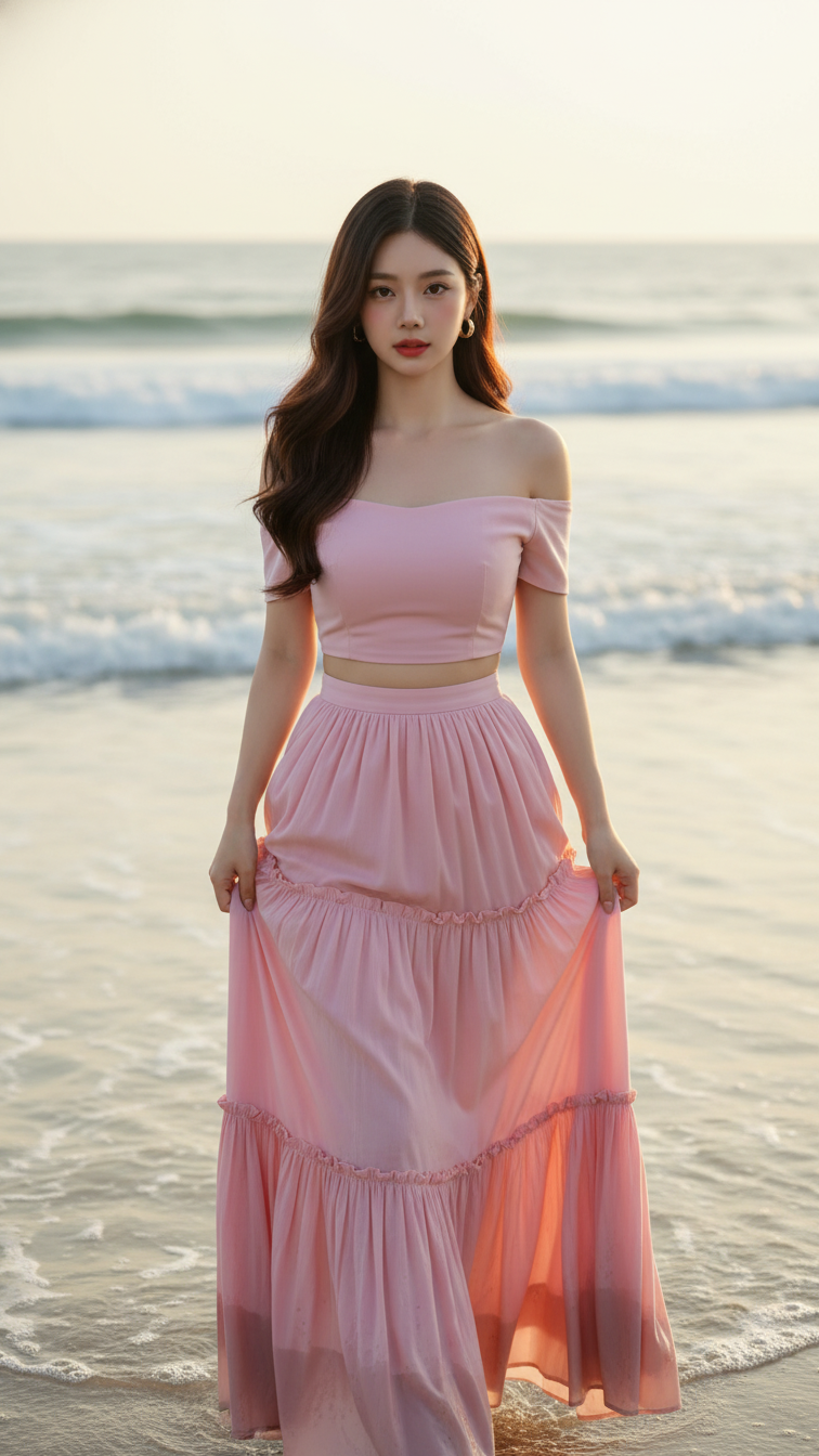 Chân Dung Thực Tế Của Cô Gái Trẻ Á Đông Bên Biển Tuyệt Đẹp