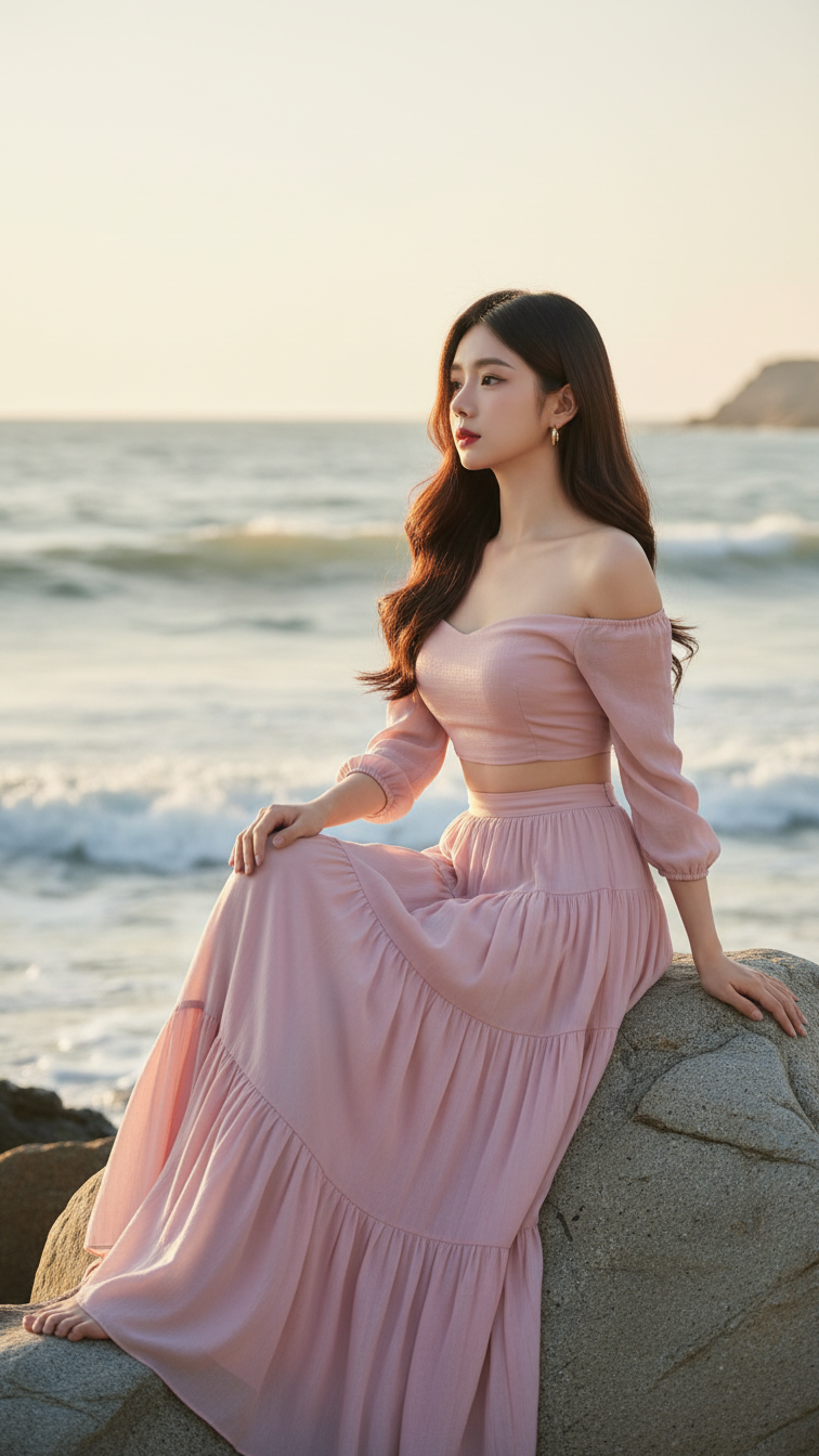 Chân dung cô gái trẻ giữa biển xanh với phong cách tự nhiên và cuốn hút