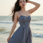 Chân dung cô gái trẻ bên biển với vẻ đẹp tự nhiên và thời trang sang trọng