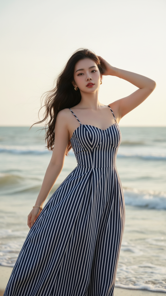 Chân dung cô gái trẻ bên biển với vẻ đẹp tự nhiên và thời trang sang trọng