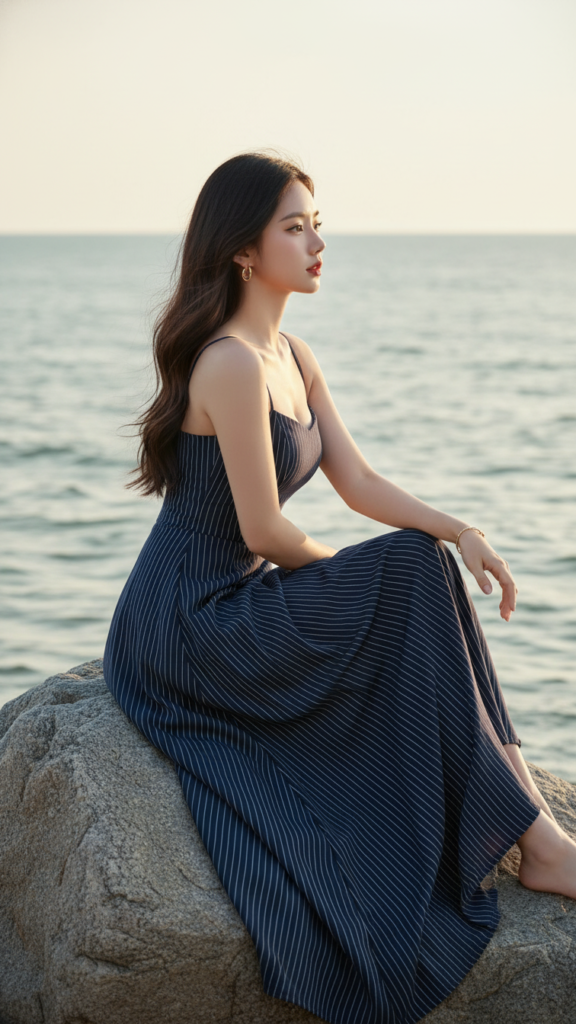 Chân dung cô gái trẻ bên bờ biển đầy quyến rũ và phong cách thời trang tinh tế