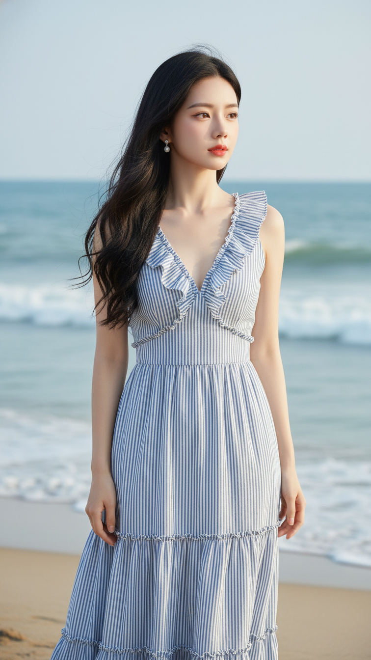 Tạo chân dung sống động của cô gái trẻ bên biển xanh dịu mát