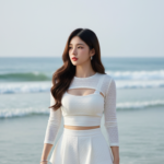 Tạo chân dung một cô gái trẻ tự tin và thanh lịch bên bờ biển