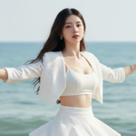 Chân dung vẻ đẹp tự nhiên của cô gái trẻ bên bờ biển thanh bình