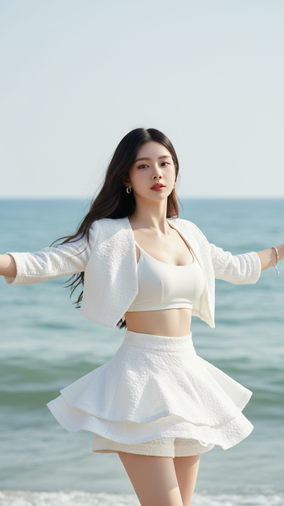 Chân dung vẻ đẹp tự nhiên của cô gái trẻ bên bờ biển thanh bình