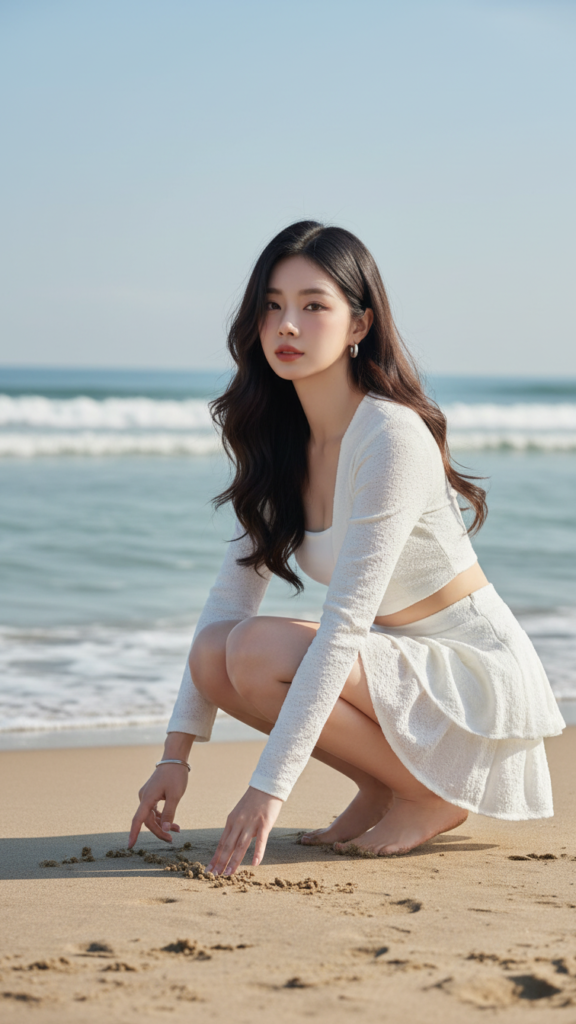 Chân dung thanh lịch của cô gái trẻ giữa khung cảnh biển tuyệt đẹp