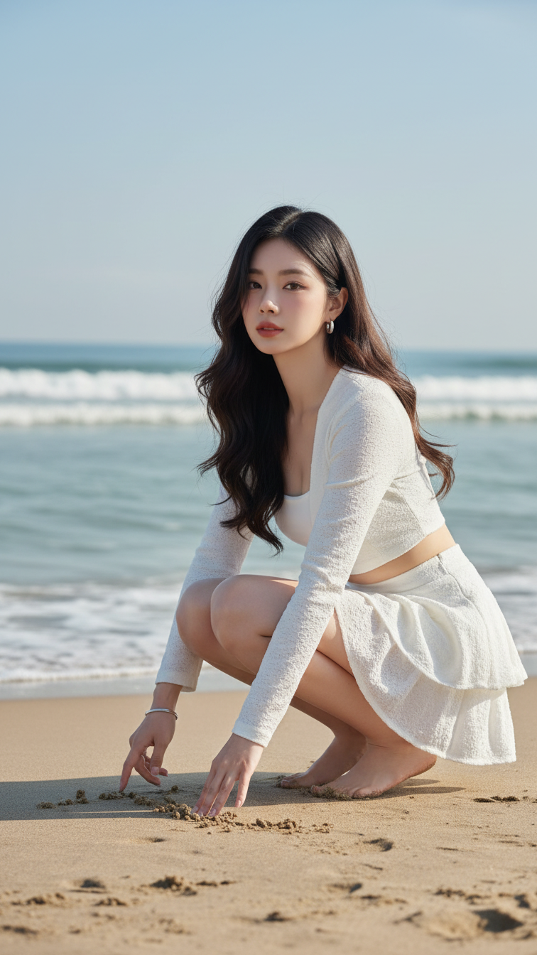 Chân dung thanh lịch của cô gái trẻ giữa khung cảnh biển tuyệt đẹp