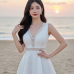 Chân dung cô gái trẻ thanh lịch bên bờ biển với phong cách tự nhiên và cuốn hút