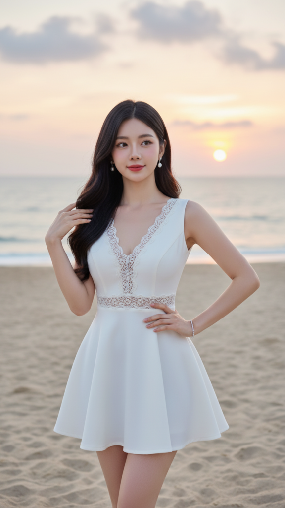 Chân dung cô gái trẻ thanh lịch bên bờ biển với phong cách tự nhiên và cuốn hút