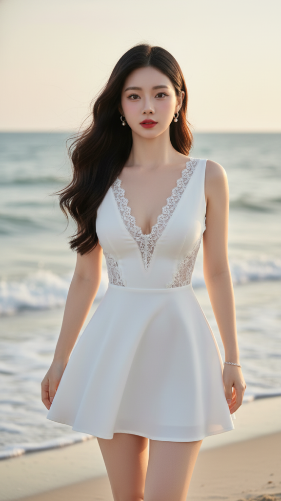 Chân dung thanh lịch của cô gái trẻ giữa khung cảnh biển yên bình