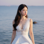 Chân dung cô gái trẻ thanh lịch bên bờ biển tuyệt đẹp