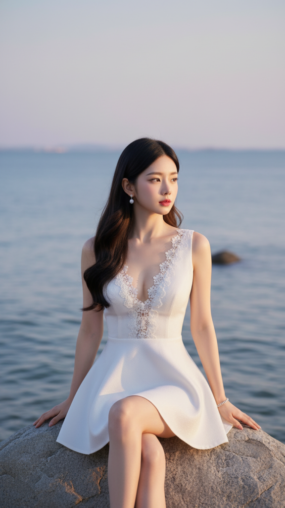 Chân dung cô gái trẻ thanh lịch bên bờ biển tuyệt đẹp