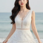 Chân dung cô gái trẻ thanh lịch bên bờ biển tuyệt đẹp