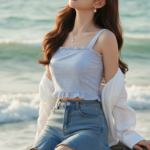 Chân dung thực tế của cô gái trẻ bên bờ biển đầy cuốn hút và bình yên