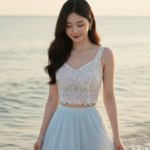 Chân dung cô gái trẻ bên biển với vẻ đẹp tự nhiên và viên mãn