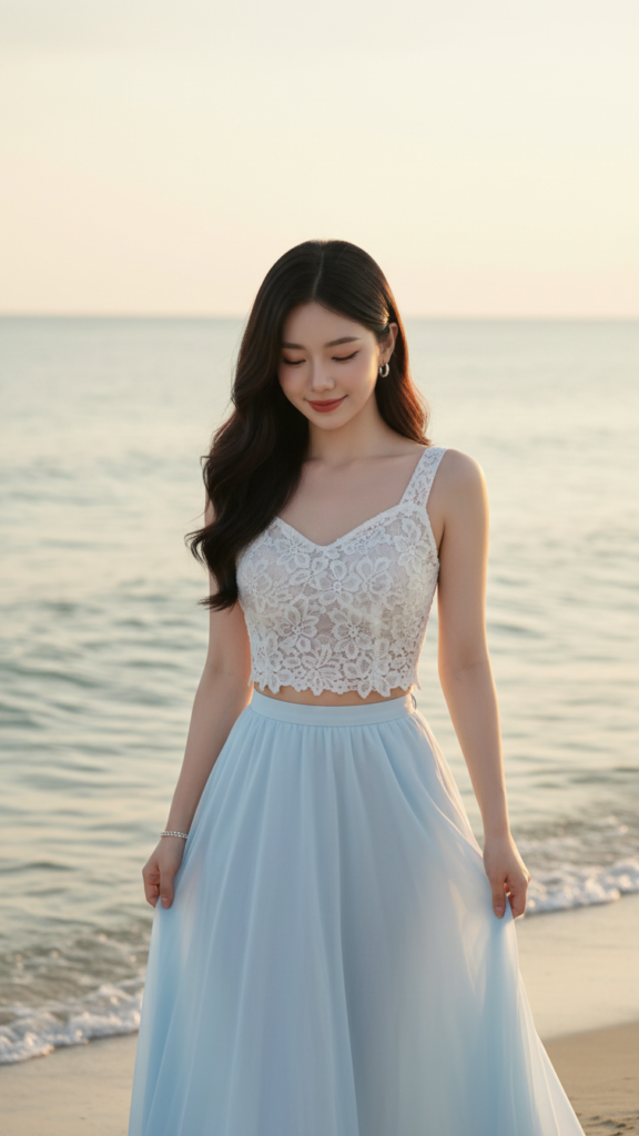 Chân dung cô gái trẻ bên biển với vẻ đẹp tự nhiên và viên mãn