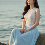 Chân dung hoàn hảo của cô gái trẻ bên bờ biển đầy thanh bình