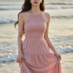 Chân dung cô gái trẻ bên bờ biển với phong cách thanh lịch và tự nhiên