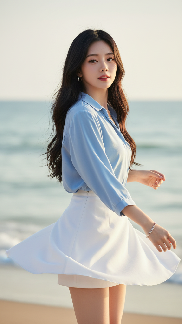 Chân dung thanh lịch của cô gái trẻ bên bờ biển nổi bật như thế nào