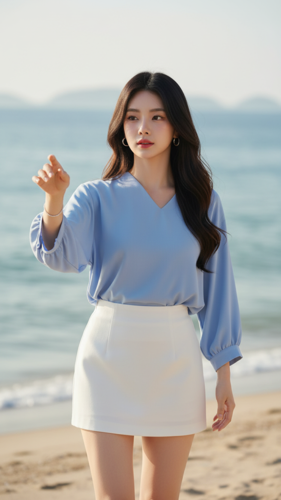 Chân Dung Thanh Lịch Của Cô Gái Á Đông Bên Bờ Biển