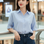 Chân dung người phụ nữ trẻ đầy tự tin giữa không gian hiện đại thương mại