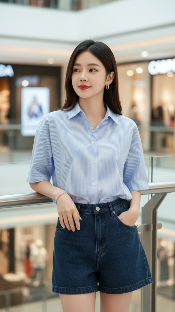 Chân dung người phụ nữ trẻ đầy tự tin giữa không gian hiện đại thương mại