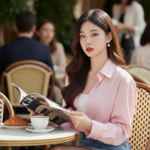 Chân dung thanh lịch của cô gái trẻ giữa không gian quán cafe sang trọng