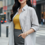 Chân dung thanh lịch của cô gái trẻ giữa lòng phố cao tầng hiện đại