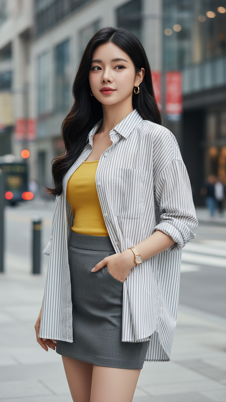 Chân dung thanh lịch của cô gái trẻ giữa lòng phố cao tầng hiện đại