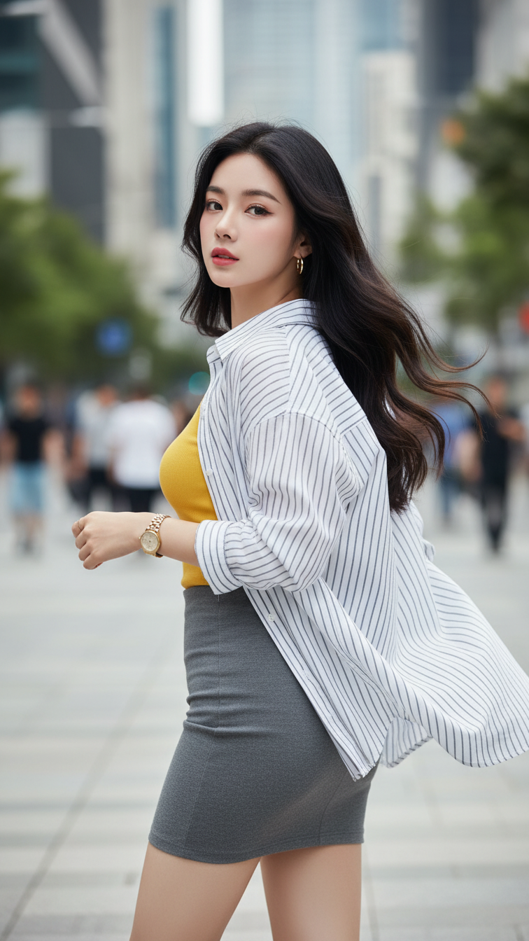 Chân dung cô gái trẻ với phong cách thanh lịch trên phố hiện đại