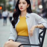 Chân dung thanh lịch của cô gái trẻ giữa phố phố hiện đại