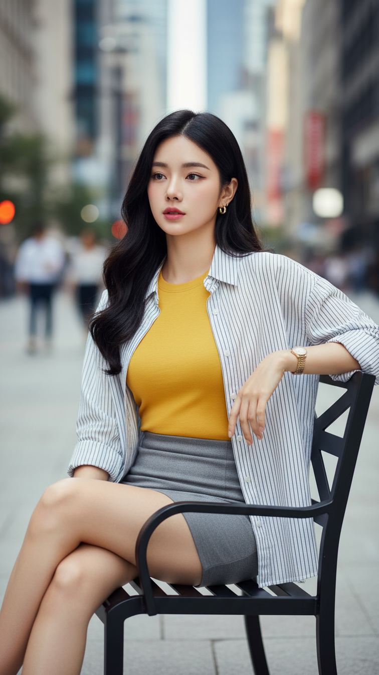 Chân dung thanh lịch của cô gái trẻ giữa phố phố hiện đại